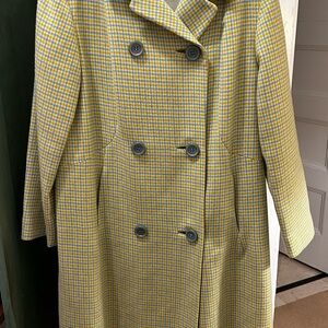 Beautiful 60’s vintage double-breasted wool coat Yellow Light Blue Windowpane